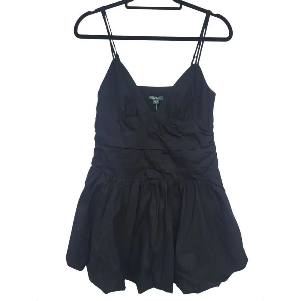 Wild Fable Black Ruched Bubble Hem Mini A-Line Dress Size Small Nwt